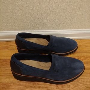 Clarks blue suede shoes slip on